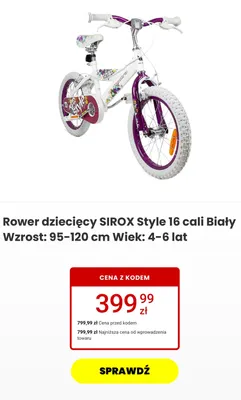 Rower dziecięcy SIROX Style 16 cali Biały Wzrost: 95-120 cm Wiek: 4-6 lat promocja w Media Expert