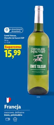Wino białe Comte Tolosan, Chevalier de Fauvert IGP promocja w Lidl