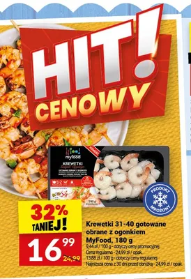 Krewetki 31-40 gotowane obrane z ogonkiem MyFood promocja w Twój Market