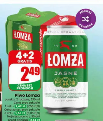 Piwo Łomża Jasne puszka promocja w Dino