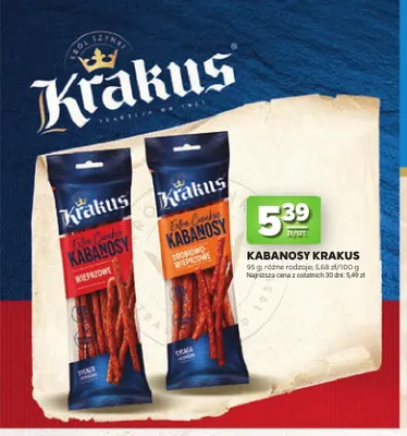 Kabanosy ekstra cienkie wieprzowe Krakus promocja w Stokrotka
