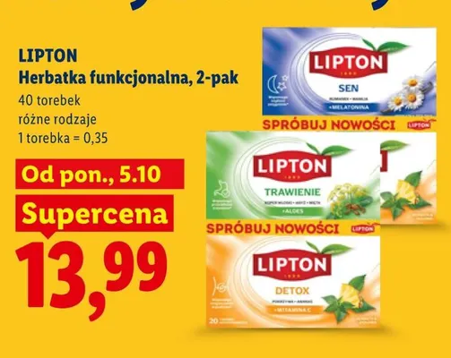 Herbatka funkcjonalna Trawienie Lipton 2-pak promocja w Lidl
