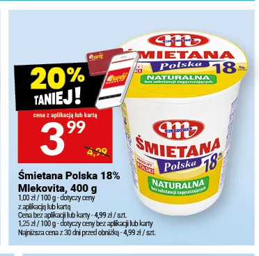 Śmietana Polska Mlekovita 18% promocja w Twój Market