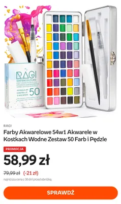 Farby akwarelowe w kostkach Ragi zestaw 50 farb i pędzle promocja w Empik