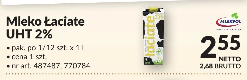 Mleko Łaciate UHT 2% promocja w Makro
