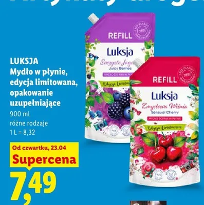 Mydło w płynie Luksja edycja limitowana opakowanie uzupełniające Soczyste Jagody promocja w Lidl