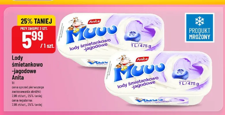 Lody śmietankowo-jagodowe Anita Muuu promocja w POLOmarket