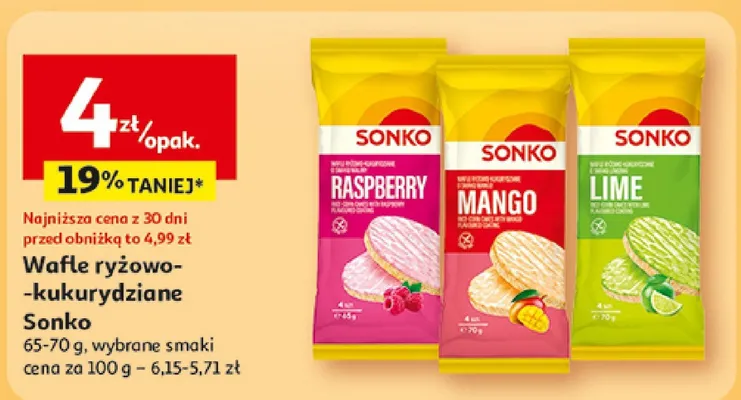Wafle ryżowo-kukurydziiane Sonko Mango promocja w Auchan