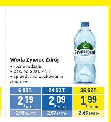 Woda Żywiec Zdrój 36-pak 1 l promocja w Makro