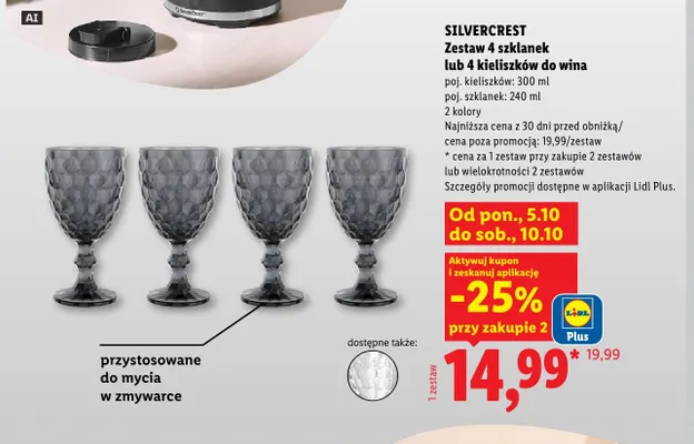 Zestaw 4 kieliszków do wina Silvercrest promocja w Lidl