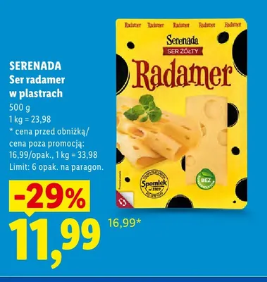Ser żółty Radamer w plastrach Serenada promocja w Lidl