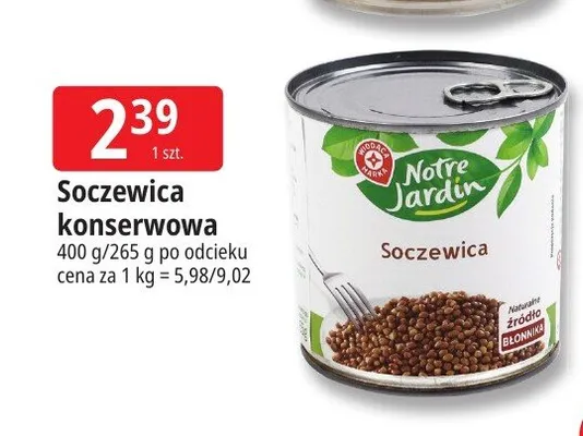 Soczewica konserwowa Notre Jardin promocja w Leclerc