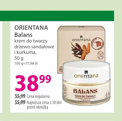 Balans krem do twarzy drzewo sandałowe i kurkuma Orientana promocja w Hebe