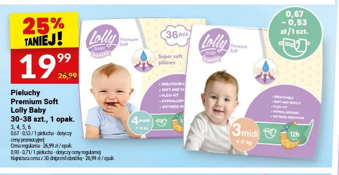 Pieluchy Premium Soft Lolly Baby promocja w Twój Market