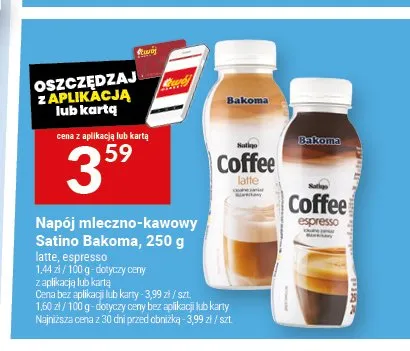 Napój mleczno-kawowy Satino Bakoma espresso promocja w Twój Market