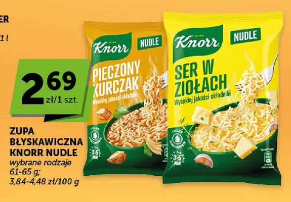 Zupa błyskawiczna Nudle ser w ziołach Knorr promocja w Groszek