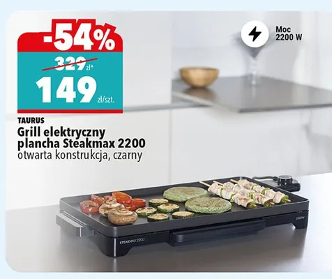 Grill elektryczny plancha TAURUS Steakmax 2200 otwarta konstrukcja czarny promocja w Biedronka