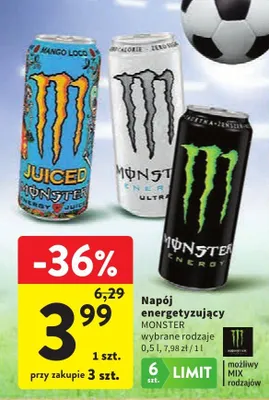 Napój energetyzujący Monster promocja w Intermarche