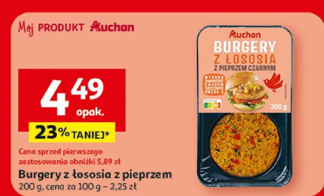 Burgery z łososia z pieprzem promocja w Auchan