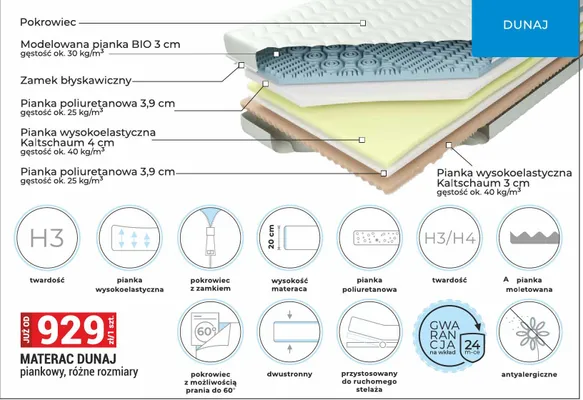 Materac piankowy Dunaj promocja w Merkury Market