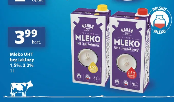 Mleko UHT bez laktozy Kanka 3,2% promocja w Delikatesy Centrum