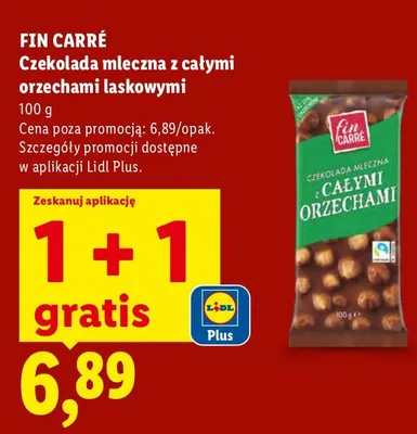 Czekolada mleczna z całymi orzechami laskowymi Fin Carré promocja w Lidl