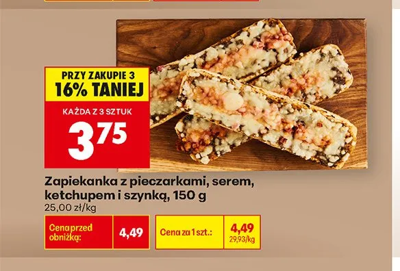 Zapiekanka z pieczarkami, serem, ketchupem i szynką promocja w Biedronka