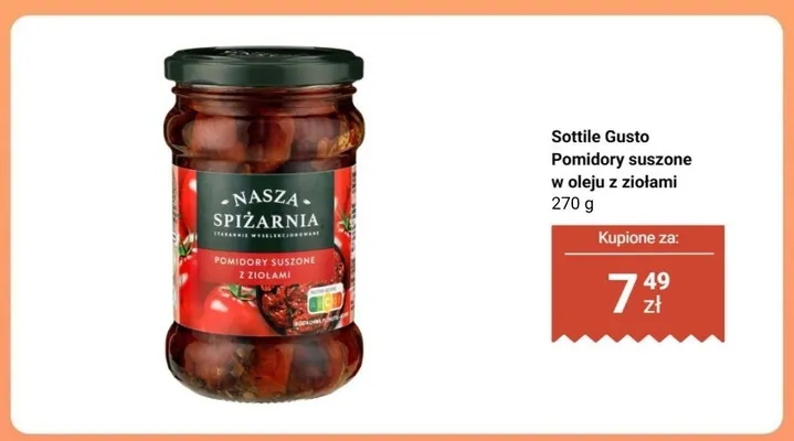 Pomidory suszone w oleju z ziołami Sottile Gusto promocja w Biedronka