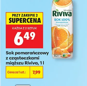 Sok pomarańczowy z cząsteczkami miąższu Riviva promocja w Biedronka
