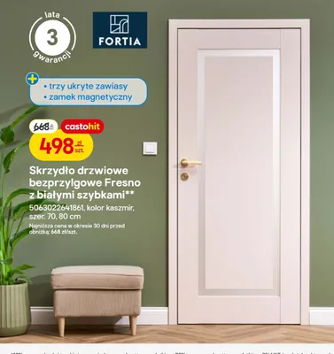 Skrzydło drzwiowe bezprzylgowe Fresno z białymi szybkami promocja w Castorama