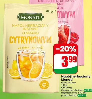 Napój herbaciany instant o smaku cytrynowym Monati promocja w Dino
