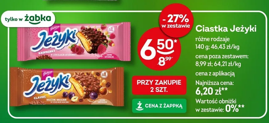 Ciastka jeżyki różne rodzaje promocja w Żabka