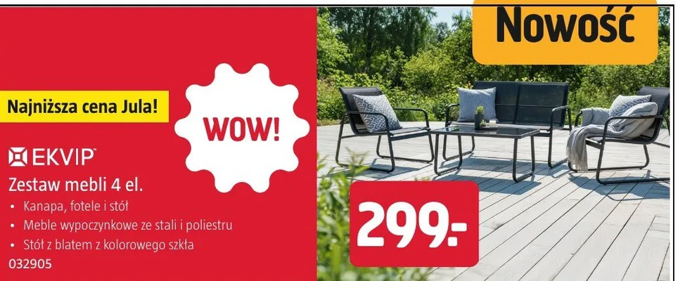 Zestaw mebli ogrodowych Ekvip 4 el. kanapa fotele i stół promocja w Jula