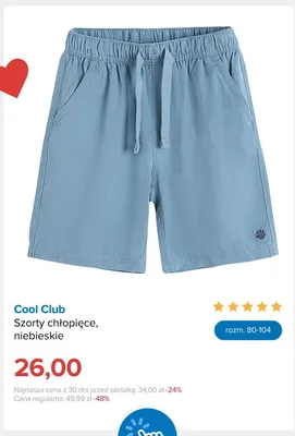 Szorty chłopięce Cool Club niebieskie promocja w Smyk
