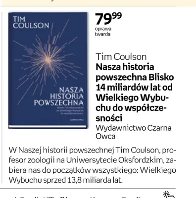 Książka Nasza historia powszechna Blisko 14 miliardów lat od Wielkiego Wybuchu do współczesności Tim Coulson Wydawnictwo Czarna Owca promocja w Empik