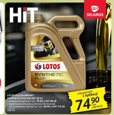 Olej silnikowy Lotos Synthetic Plus SAE 5W-40 promocja w Selgros