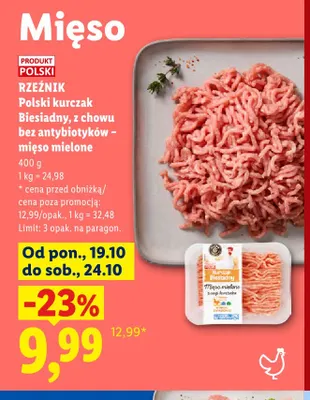 Polski kurczak Biesiadny z chowu bez antybiotyków - mięso mielone Rzeźnik promocja w Lidl
