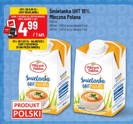 Śmietanka UHT 18% Mleczna Polana promocja w POLOmarket