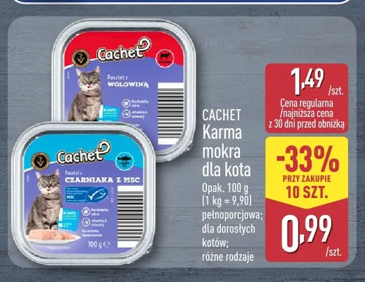 Karma mokra dla kota pasztet z wołowiną Cachet promocja w Aldi