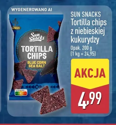Tortilla chips z niebieskiej kukurydzy Sun Snacks promocja w Aldi