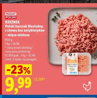 Mięso mielone Rzeźnik Polski kurczak Biesiadny z chowu bez antybiotyków promocja w Lidl