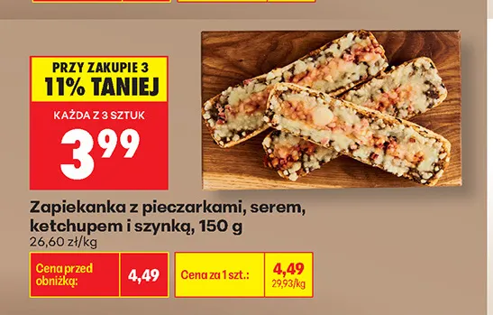 Zapiekanka z pieczarkami, serem, ketchupem i szynką promocja w Biedronka