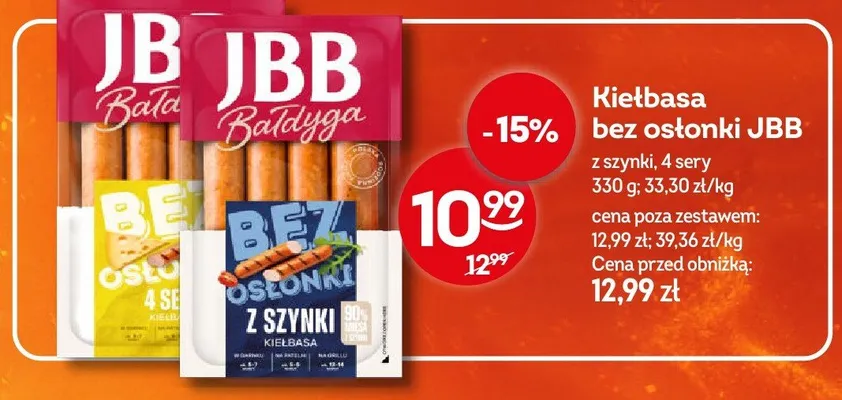 Kiełbasa bez osłonki JBB z szynki, 4 sery promocja w Żabka