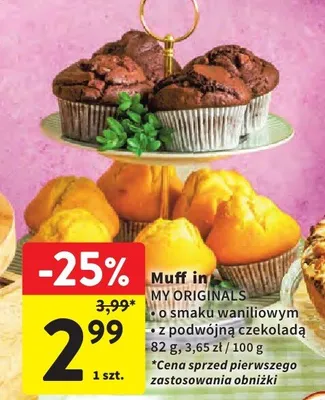 Muffin o smaku waniliowym z podwójną czekoladą promocja w Intermarche