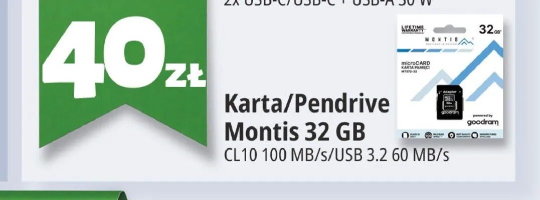 Karta pamięci Pendrive Montis 32 GB CL10 100 MB/s/USB 3,2 60 MB/s promocja w Leclerc