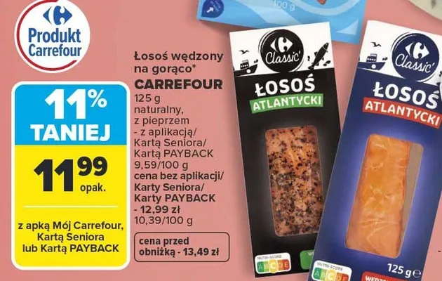 Łosoś wędzony na gorąco naturalny, z pieprzem promocja w Carrefour