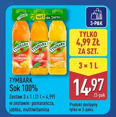 Sok 100% jabłkowy Tymbark promocja w Aldi