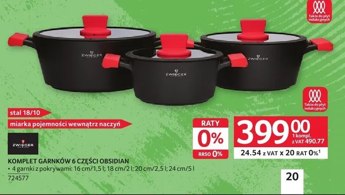 Komplet garnków 6 części Obsidian Zwieger promocja w Selgros