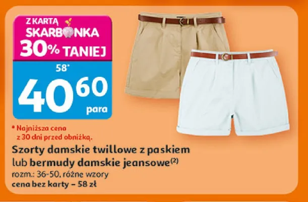 Szorty damskie twillowe z paskiem Inextenso promocja w Auchan