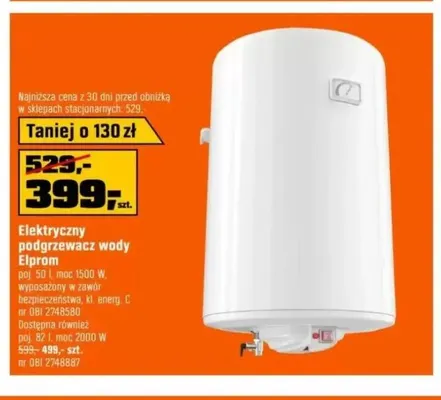 Elektryczny podgrzewacz wody 82 l Elprom promocja w OBI